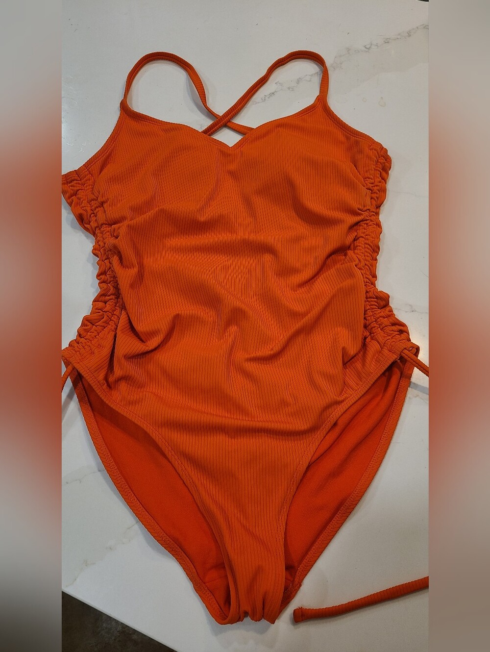Orange One-Piece Swimsuit with Side Ruching Size L